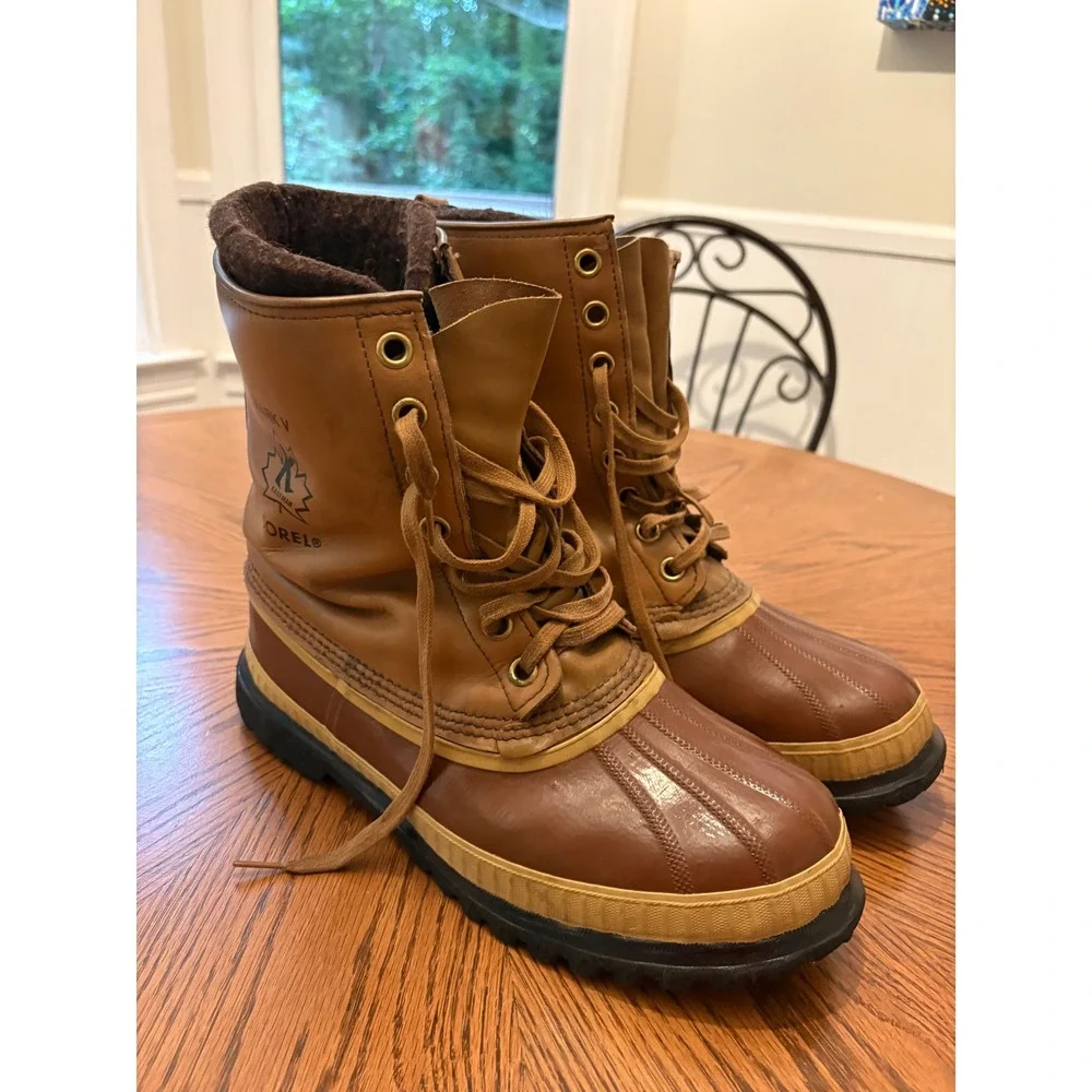 Sorel Mark V Duck Boots Mens Brown Leather Rubber Made in Canada Vintage